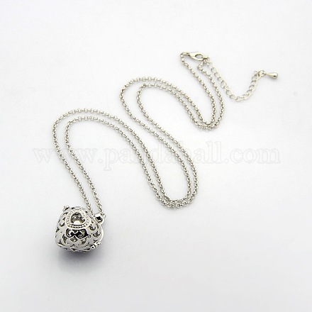 Colliers à pendentif en forme de médaillon à cage en laiton à longue chaîne rolo pour femmes à la mode X-NJEW-L074-09-1