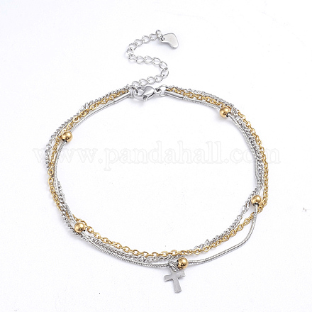 304 Stainless Steel 3-strand Chain Bracelets BJEW-L673-018-GP-1