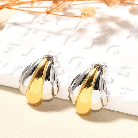 Двухцветные серьги-гвоздики из нержавеющей стали 304 EJEW-F355-04GP-02-1