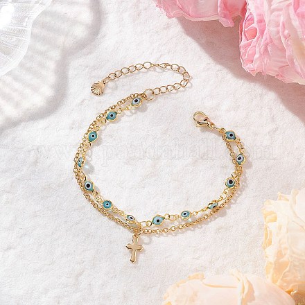 Многослойные браслеты ручной работы с элементами лэмпворка от сглаза BJEW-JB12213-02-1