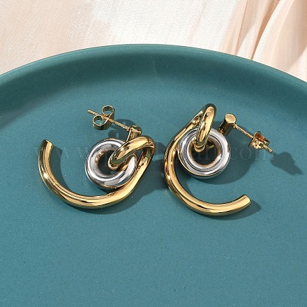 Двухцветные серьги-гвоздики в форме буквы С с кольцом из нержавеющей стали 304 EJEW-B156-12GP-1