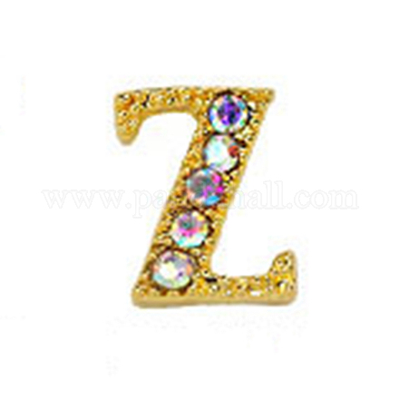 Cabujones de clavos con letras de diamantes de imitación de oro de aleación MRMJ-S047-023Z-1