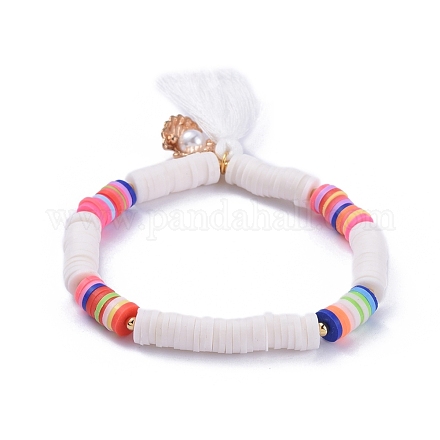 Bracelets élastiques faits à la main de perles heishi en pâte polymère BJEW-JB05088-01-1