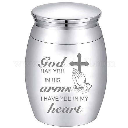 CREATCABIN Small Urns for Ashes Mini Cremation Urns Ashes Keepsake Memorial Stainless Metal Funeral Urn Cross Burial for Pet Human Dog Cat 1.57x1.18 Inch-God Has You In His Arms I Have You In My Heart AJEW-CN0001-88A-1