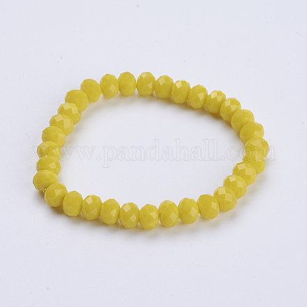 Opaque Solid Color Crystal Glass Beaded Stretch Bracelets BJEW-JB03498-05-1