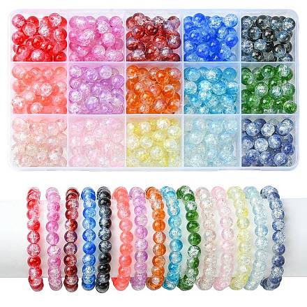 Set di perle di vetro verniciate da forno trasparenti craquelé da 375 colori in 15 colori DGLA-FS0001-05-1