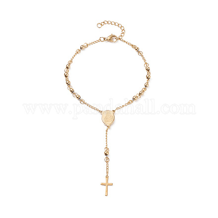 Pulseras de abalorios del rosario con la cruz BJEW-E282-02G-1