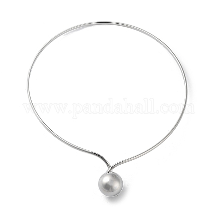 304 Stainless Steel Round Ball Pendant Choker Necklaces NJEW-D058-01P-1