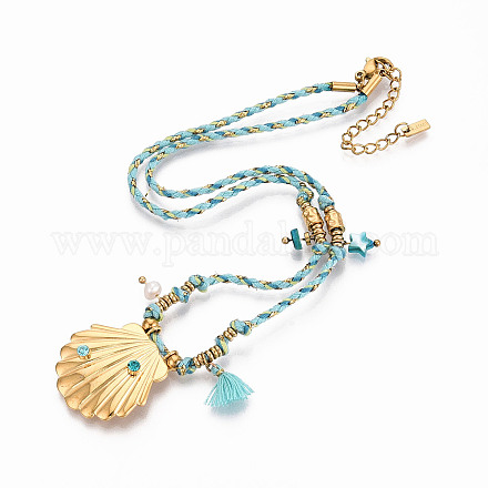 Ожерелья из хлопкового шнура с подвеской в форме ракушки из нержавеющей стали 304 NJEW-C093-05C-G-1