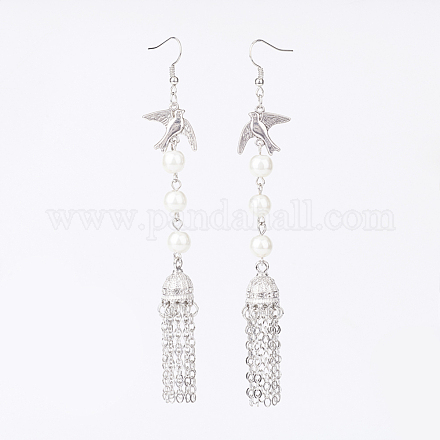 Glass Pearl Beads Dangle Earrings EJEW-JE02583-1