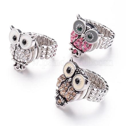 Alloy Enamel Rhinestone Owl Snap Buttons Stretch Rings RJEW-JR00186-1