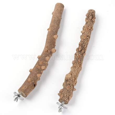 木製の小枝足挽き立っている登山おもちゃケージアクセサリー  鉄パーツ  中小オウム用  淡い茶色  333x36x31~34mm AJEW-WH0189-49-1