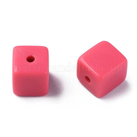不透明なアクリルビーズ  キューブ  濃いピンク  10.5x9.5x9.5mm  穴：2mm  約490個/500g MACR-S373-148-A10-1