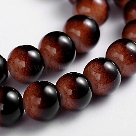 Two-tone Spray Painted Glass Round Beads Strands X-DGLA-R002-10mm-14-1
