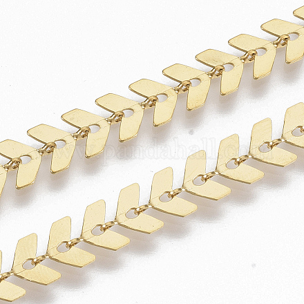 真空メッキ304ステンレス鋼の穂軸チェーン  ハンダ付け  ゴールドカラー  6.5x6x0.3mm  約39.37インチ（1m）/連 CHS-S006-JN952-2-1