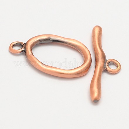 Brushed Red Copper Eco-Friendly Brass Oval Toggle Clasps KK-M154-44R-NR-1