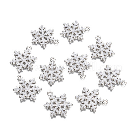 雪の結晶合金エナメルチャーム  プラチナ  ホワイト  25x19x2mm  穴：2mm X-ENAM-R041-34-1
