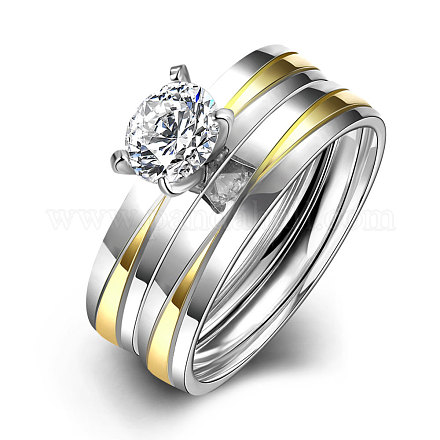 Fashionable 316L Titanium Steel Cubic Zirconia Couple Rings RJEW-BB06903-8-1