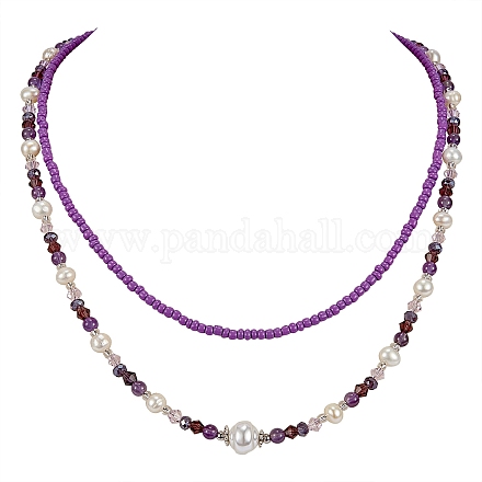 Ensemble de colliers de perles de verre NJEW-SW00006-05-1