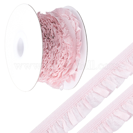 GORGECRAFT 10 Yards Ruffled Elastic Trim Pink Stretch Ruffle Ribbon Tulle Trim Fabric Ruffle Trim Ribbon Pleated Lace Fabric Trim for Dress Pillowcase Doll Decorations DIY Handicrafts OCOR-WH0070-75C-1