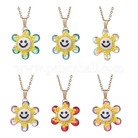 Женское ожерелье-цепочка из непрозрачного акрила и стеклянных бусин в виде улыбающегося лица NJEW-MZ00133-1