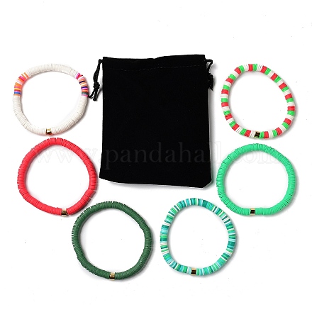 Handgemachte Heishi-Perlen-Stretch-Armbänder aus Fimo BJEW-JB05902-09-1