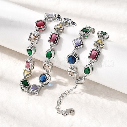 Латунные геометрические звенья цепи с разноцветными кубическими циркониями NJEW-P337-01P-1