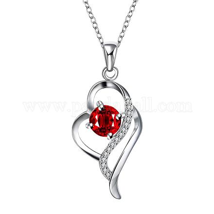 Silver Plated Brass Cubic Zirconia Heart Pendant Necklaces For Women NJEW-BB06041-A-1
