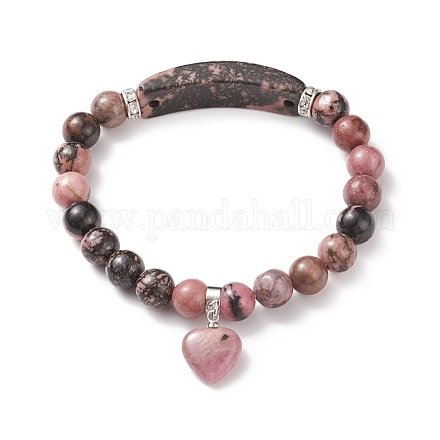 Bracelets en perles de rhodonite naturelles avec breloque BJEW-K164-B07-1