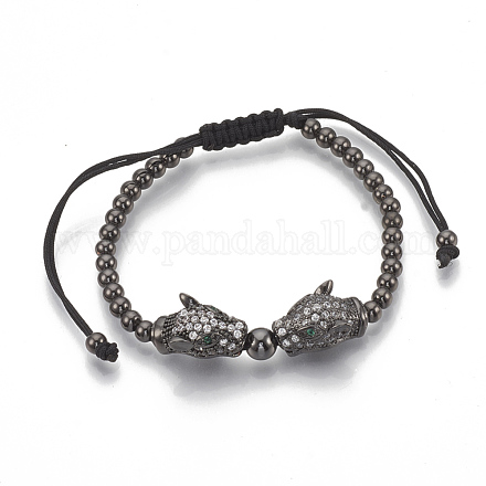 Brass Braided Bead Bracelets ZIRC-T006-22B-01-1