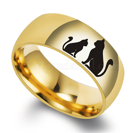 Кольца для пальцев из нержавеющей стали 201 с узором в форме кошки FS-WG30D97-05-1
