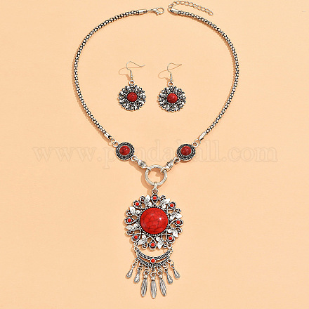 Комплект из ожерелья и сережек с подвеской из цинкового сплава и смолы в этническом стиле с цветочным бохо-стилем FS-WGD47C5-02-1