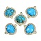Dyed Natural Howlite Faceted Oval Links, Rack Plating Brass Micro Pave Clear Cubic Zirconia Connector Charms, Golden, Deep Sky Blue, 20.5x17.5x4.5mm, Hole: 1.6mm