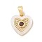 Brass Micro Pave Cubic Zirconia Pendants, with Shell, Heart Charms, FireBrick, 13.5x13x3mm, Hole: 4mm