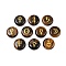 10Pcs 10 Styles Natural Tiger Eye Cabochons, Flat Round with Gold Stamping Pattern, 18~18.5x4.5~6mm, 1pc/style