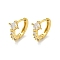 Brass Micro Pave Cubic Zirconia Hoop Earring, Real 18K Gold Plated, Star, 14.5x6.5mm