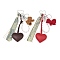 2Pcs Handmade Fibre Knitting & PU Leather Pendant Decorations, with Iron Split Key Rings & Aluminum Locking Carabiner Clasps, Heart & Bowknot, Mixed Color, 205mm