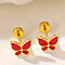 Butterfly Stainless Steel Enamel Stud Earrings, Golden, Red, 7x8mm