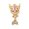 Brass Micro Pave Cubic Zirconia Pendants, Fishtail Shape, Nickel Free, Real 18K Gold Plated, Pink, 23x12x4mm, Hole: 1.6mm