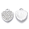 Alloy Rhinestone Pendants, Heart, Crystal, Platinum, 17x15x3mm, Hole: 3mm
