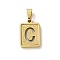 304 Stainless Steel Alphabet Pendants, Real 18K Gold Plated, Rectangle Charm, Letter C, 17.5x12x2mm, Hole: 7.5x3.5mm