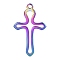 304 Stainless Steel Pendants, Cross Charm, Rainbow Color, 17x11mm