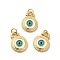 Rack Plating Brass Enamel Pendants, with Jump Rings, Long-Lasting Plated, Lead Free & Cadmium Free, Flat Round with Evil Eye Charm, Real 18K Gold Plated, 16x12x2.5mm, Hole: 3.5mm