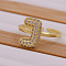 Brass Micro Pave Clear Cubic Zirconia Initial Cuff Rings, Golden, Letter J, Inner Diameter: Adjustable