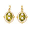 Brass Enamel Pendants, with Plastic Imitation Pearls and Sequins, Oval Charms, Rack Plating, Lasting Plated, Cadmium Free & Lead Free, Real 18K Gold Plated, 21.5x15.5x6mm, Hole: 4x2.5mm