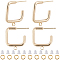 20Pcs Rectangle Brass Stud Earrings Findings, Half Hoop Earring Findings with Horizontal Loops, with 50Pcs Plastic Ear Nuts, 30Pcs Brass Open Jump Rings, Real 18K Gold Plated, 19x16x2mm, Hole: 1.5mm, Pin: 0.8mm