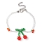 Glass Seed Beaded Cherry Charm Bracelets, with 304 Stainless Steel Clasps, Colorful, 7-3/8 inch(18.8cm)