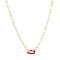 European Style Stainless Steel Paperclip Chain Pendant Necklace for Women, Oval, with Enamel, Real 18K Gold Plated, Red