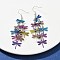 430 Stainless Steel Dragonfly Dangle Earrings, with Iron Earring Hooks, Platinum, Blue Violet, 75mm