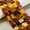 Natural Amber Beads Strands, Square, with Seed Beads, Coconut Brown, 10~11.5x10.5~12x4~5mm, Hole: 0.6mm, about 30~31pcs/strand, 15~15.24 inch(38.1~38.7cm)